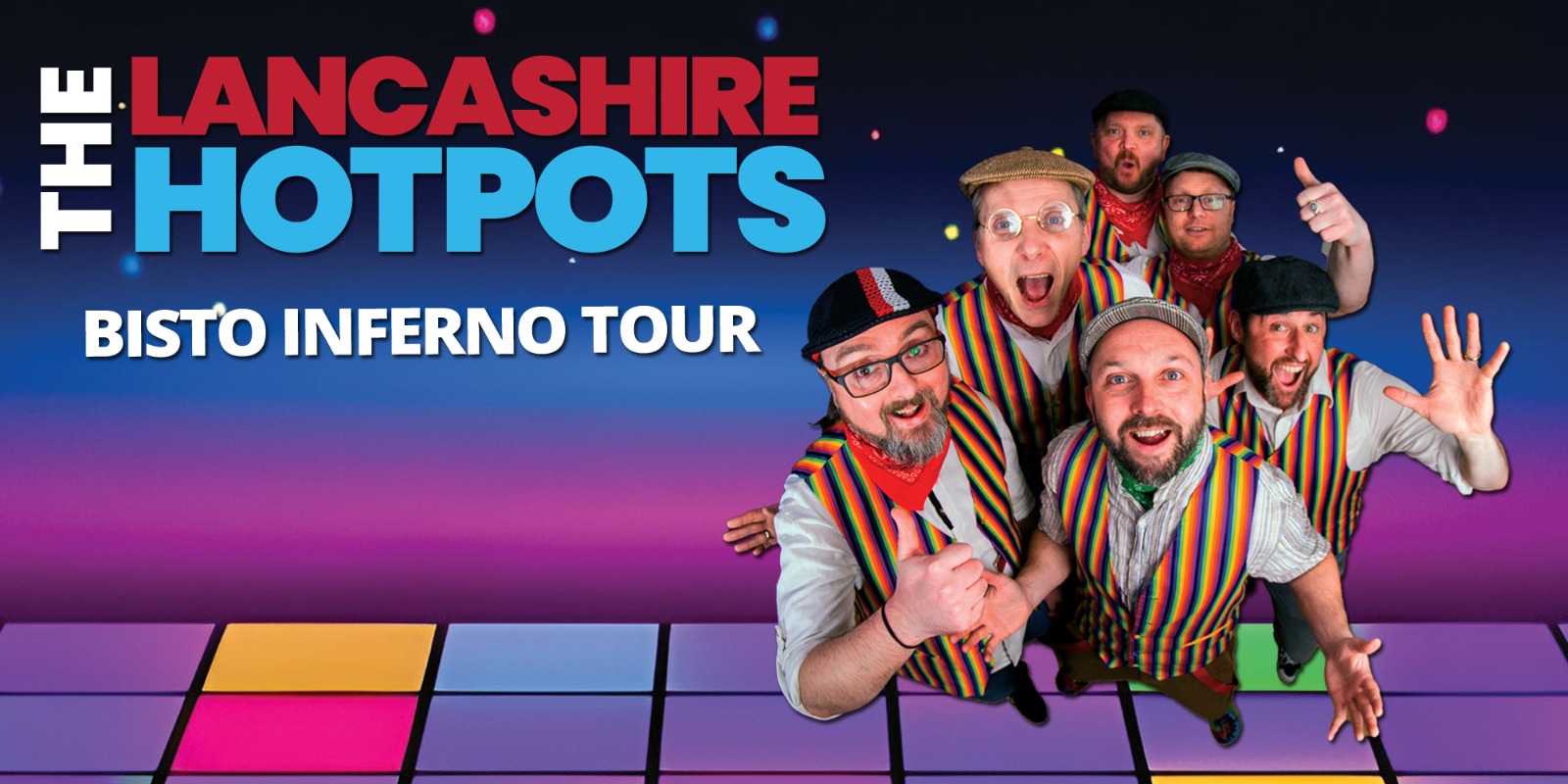A promotional image of the Lancashire Hotpots for their 2024 Bisto Inferno tour dates