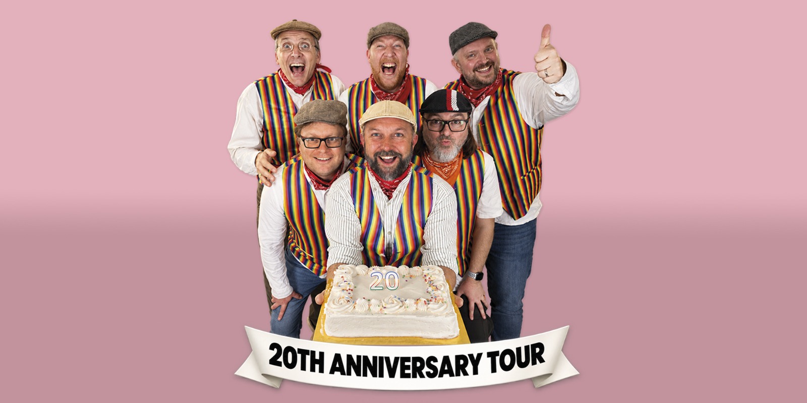 A promotional image of the Lancashire Hotpots for their 2027 20th Anniversary Spring tour dates